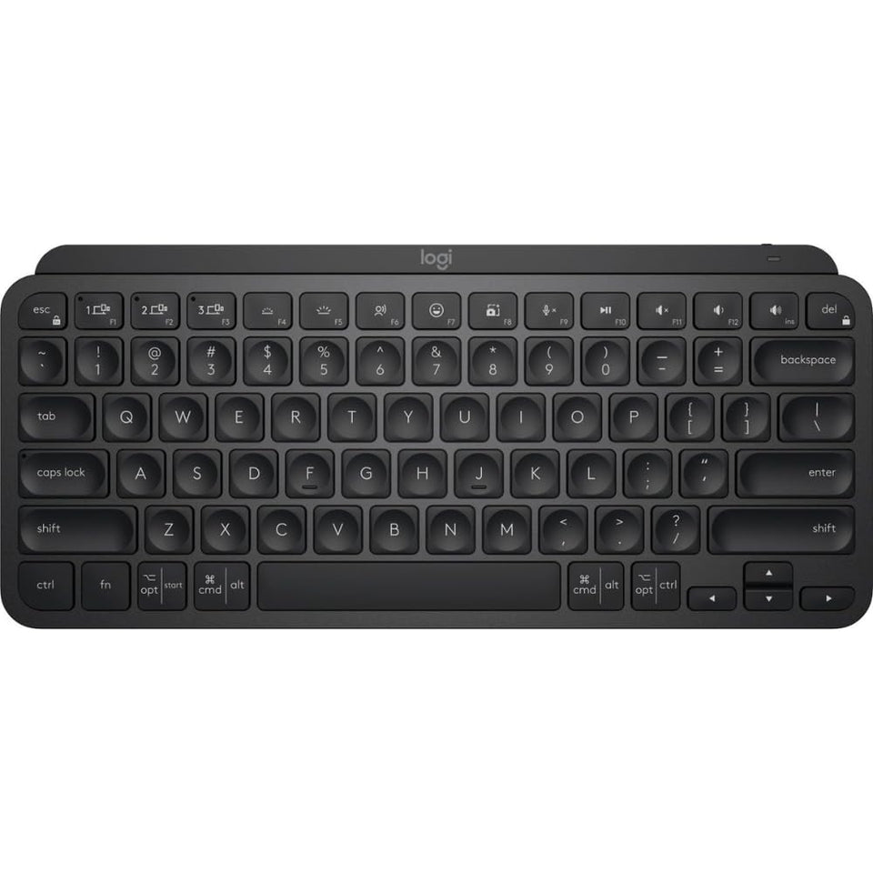 Logitech MX Keys Mini compact keyboard close-up showing fingertip-friendly keys for comfortable typing