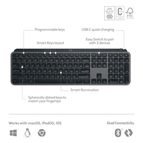 Logitech MX Keys S Graphite backlit keys in low light for productivity
