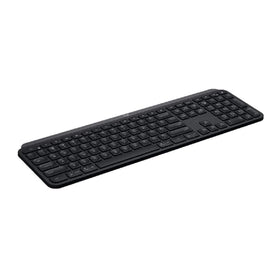 Logitech MX Keys sleek profile showing slim ergonomic design for extended use.