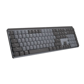 Logitech MX Mechanical keyboard front view with compact, low-profile keys for comfortable typing.