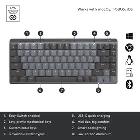 Logitech MX Mechanical Mini compact form factor on a slim desk
