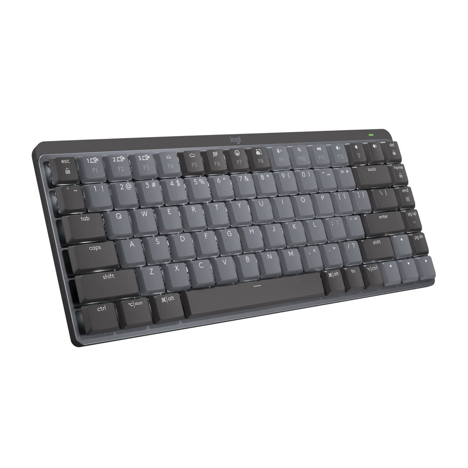 Logitech MX Mechanical Mini Keyboard front view showing a compact design for space saving.