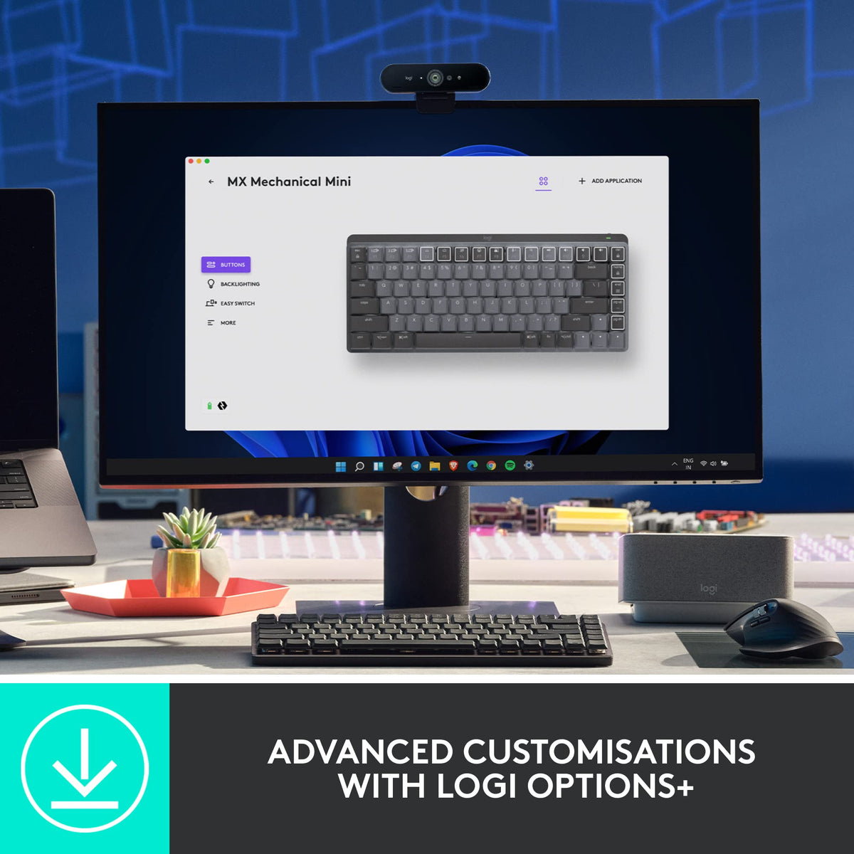 Logitech MX Mechanical Mini charging via USB-C for long battery life