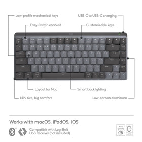 Logitech MX Mechanical Mini Mac keyboard backlit keys illuminated for low-light typing