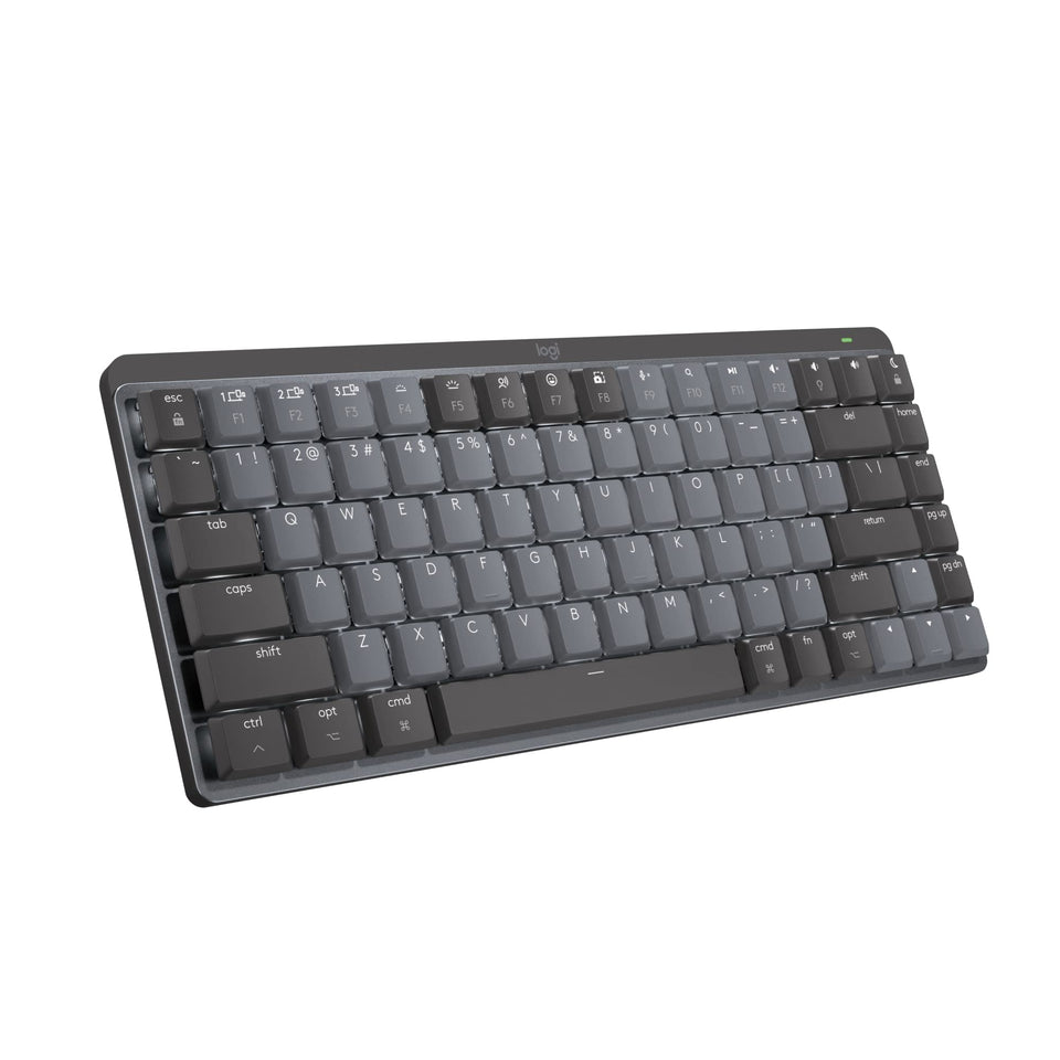 Logitech MX Mechanical Mini Mac keyboard front view showing sleek low-profile keys for comfortable typing