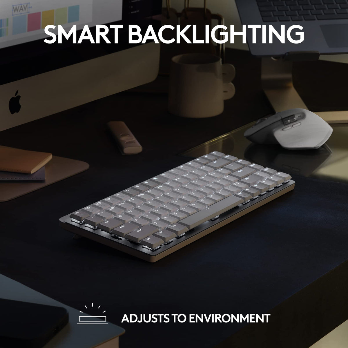 Logitech MX Mechanical Mini Mac keyboard top view highlighting compact design for space-saving setup