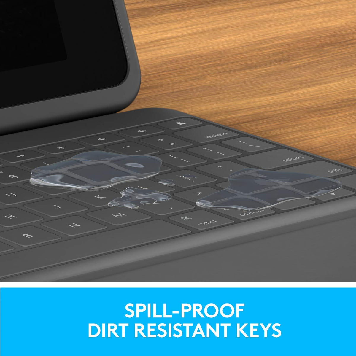 Logitech Rugged Folio back panel highlighting reinforced drop protection