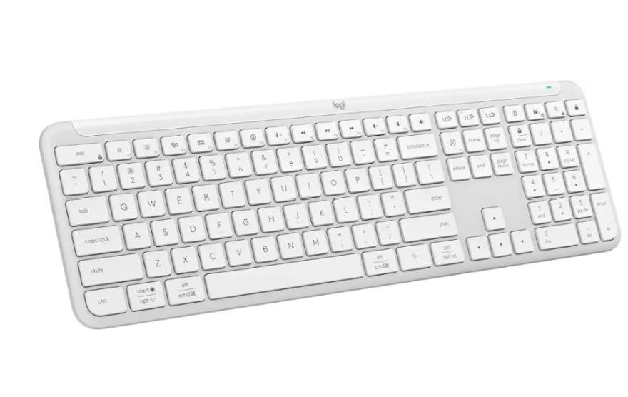 Logitech Signature Slim K950 keyboard close-up for a sleek desk setup