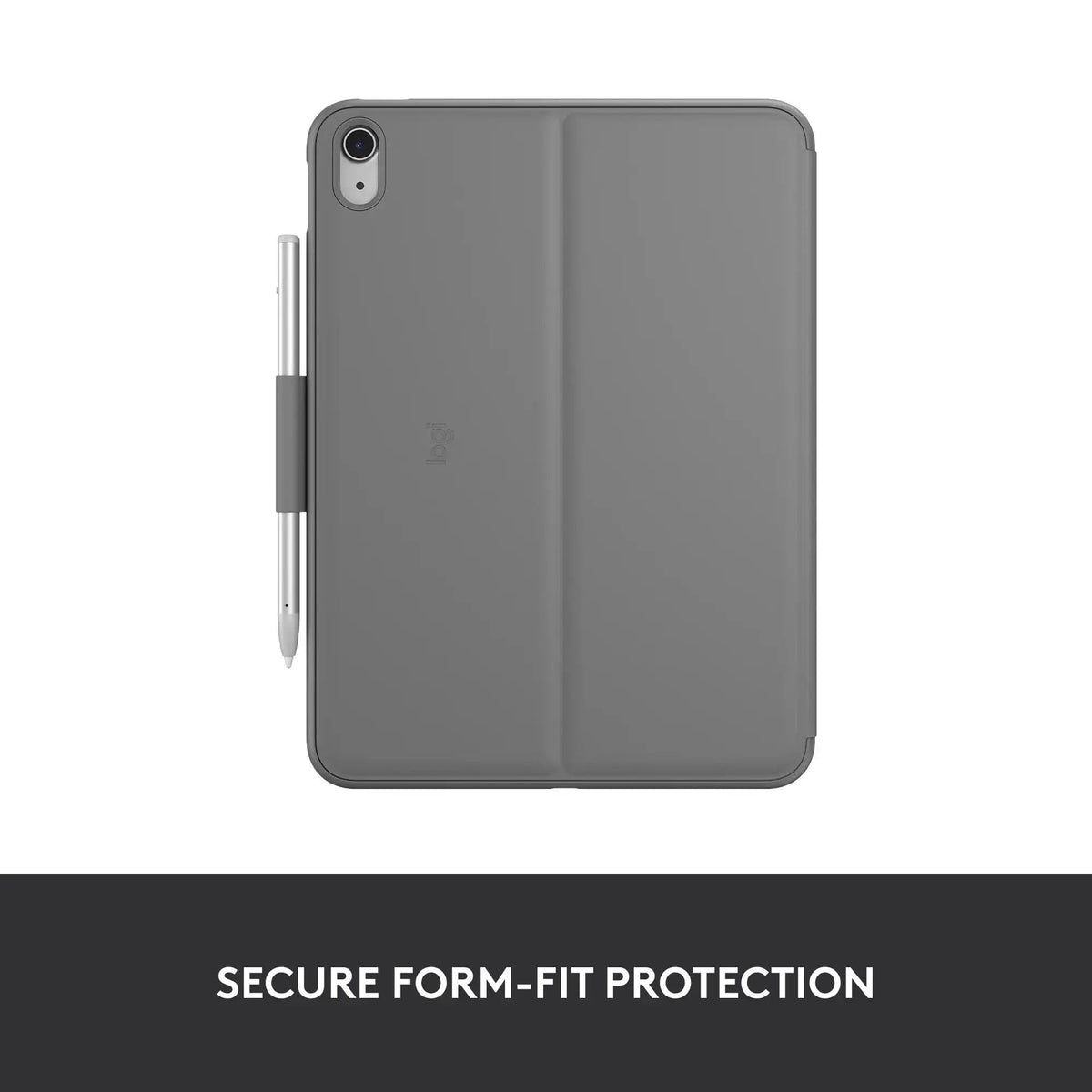 Logitech stylus holder detail showing Apple Pencil and Crayon secure storage benefit