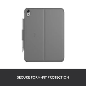 Logitech stylus holder detail showing Apple Pencil and Crayon secure storage benefit