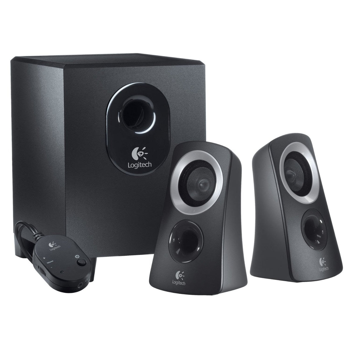 Logitech Z313 front view showing satellites and subwoofer for fuller desktop audio
