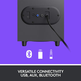 Logitech Z407 supports Bluetooth, micro USB, and 3.5 mm inputs for flexible setup.