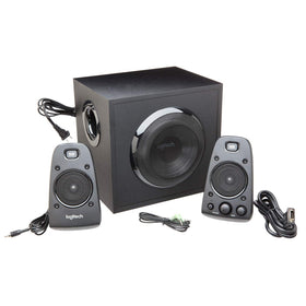 Logitech Z623 cable connections showing easy device swapping and setup