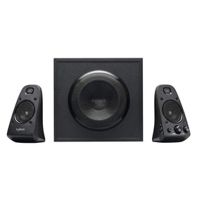 Logitech Z623 front view showing the 2.1 system ready for immersive listening at your desk