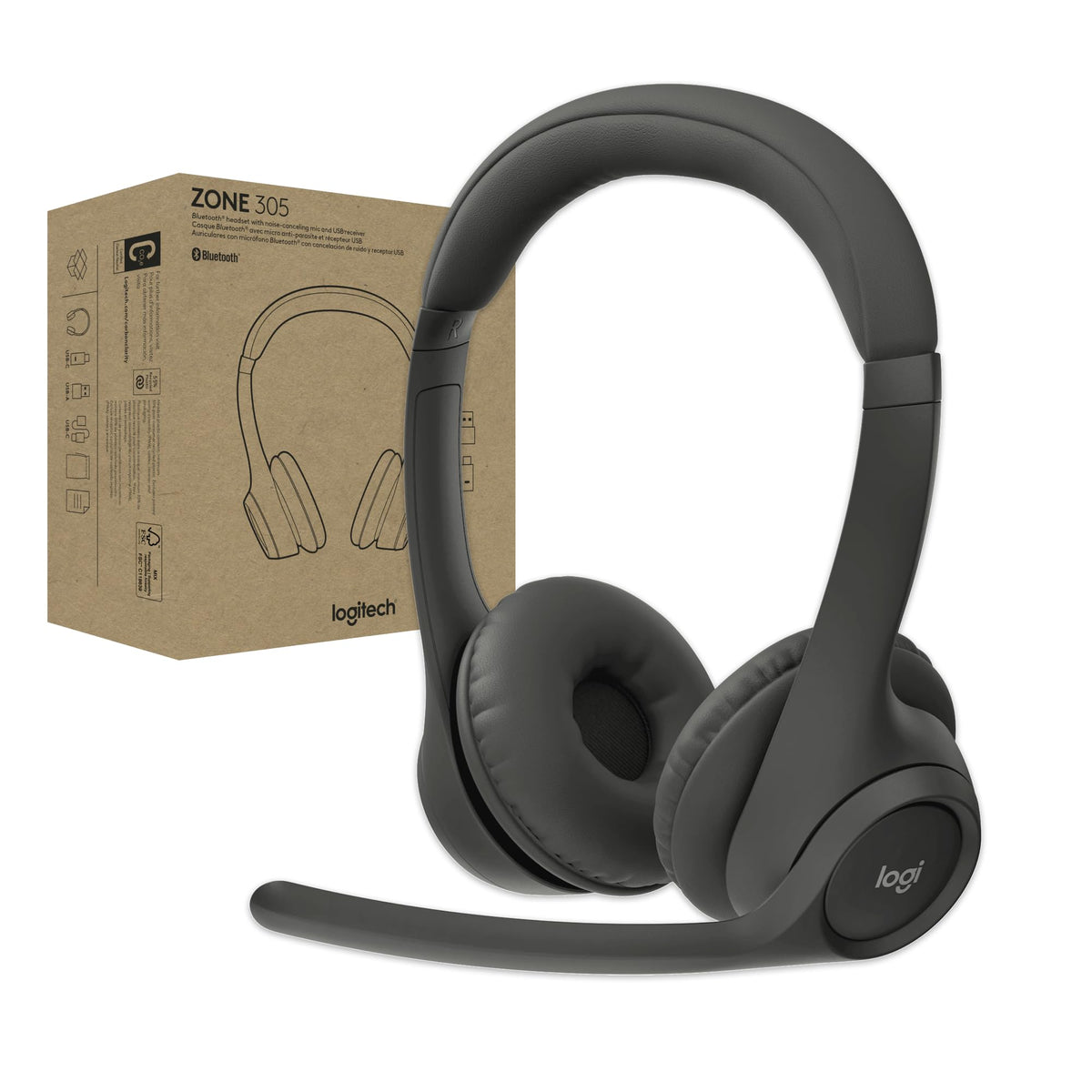 Logitech Zone 305 wireless headset with microphone for clear calls via Bluetooth