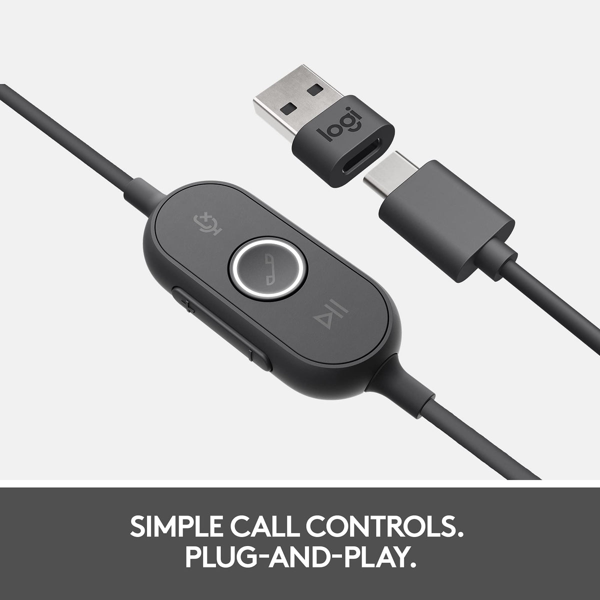 Logitech Zone 750 inline controls keep calls and media at your fingertips.