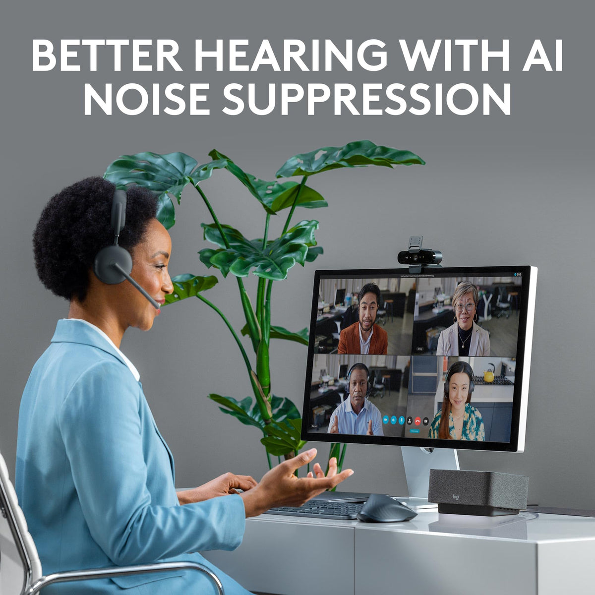 Logitech Zone 950 Advanced Call Clarity feature AI speech clarity
