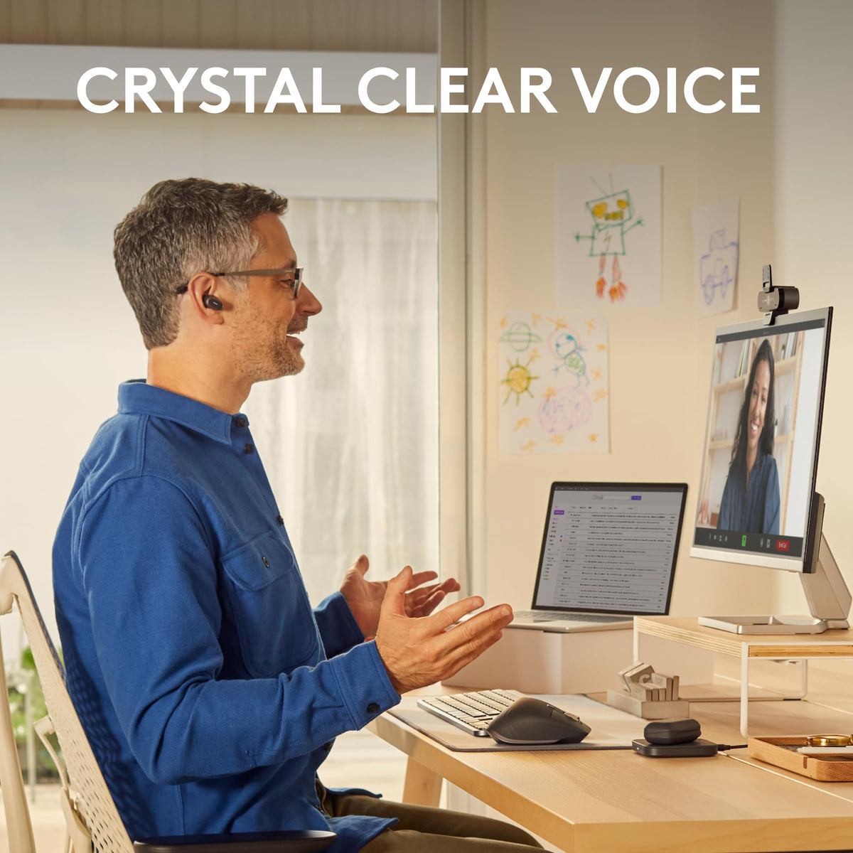 Logitech Zone Rose hybrid ANC reduces background noise for focused listening.