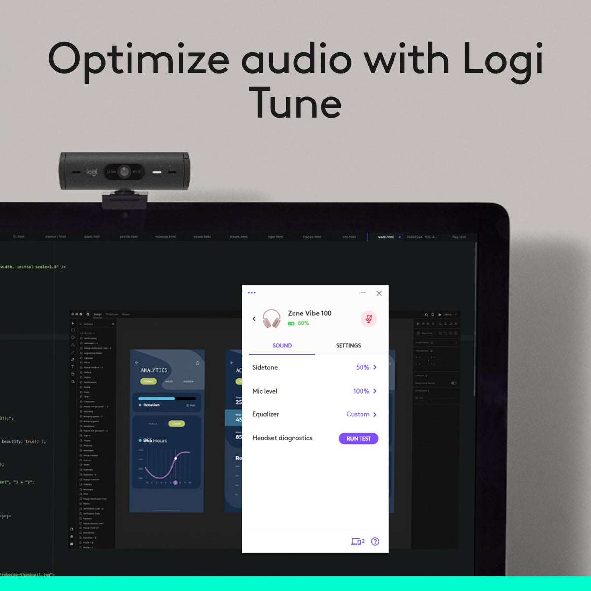 Logitech Zone Vibe 100 rose app controlled EQ for personalized sound.