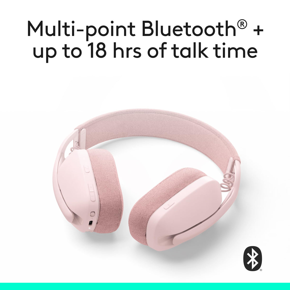 Logitech Zone Vibe 100 rose flip to mute mic for quick privacy.