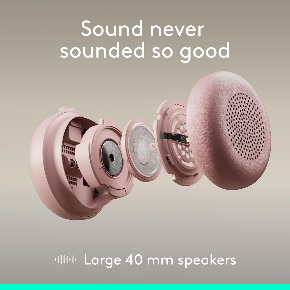 Logitech Zone Wired 2 earcups detail shows replaceable pads and plush comfort.