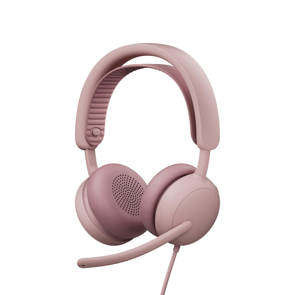 Logitech Zone Wired 2 front view highlights adaptive ANC for focused listening.