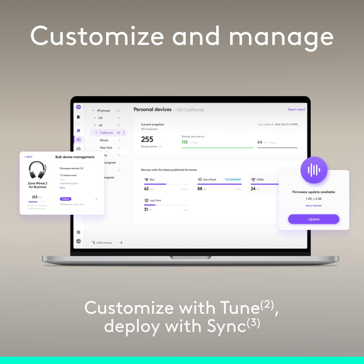 Logitech Zone Wired 2 Sync management for silent remote updates