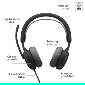 Logitech Zone Wired 2 on-ear-controls for quick, tactile adjustments.