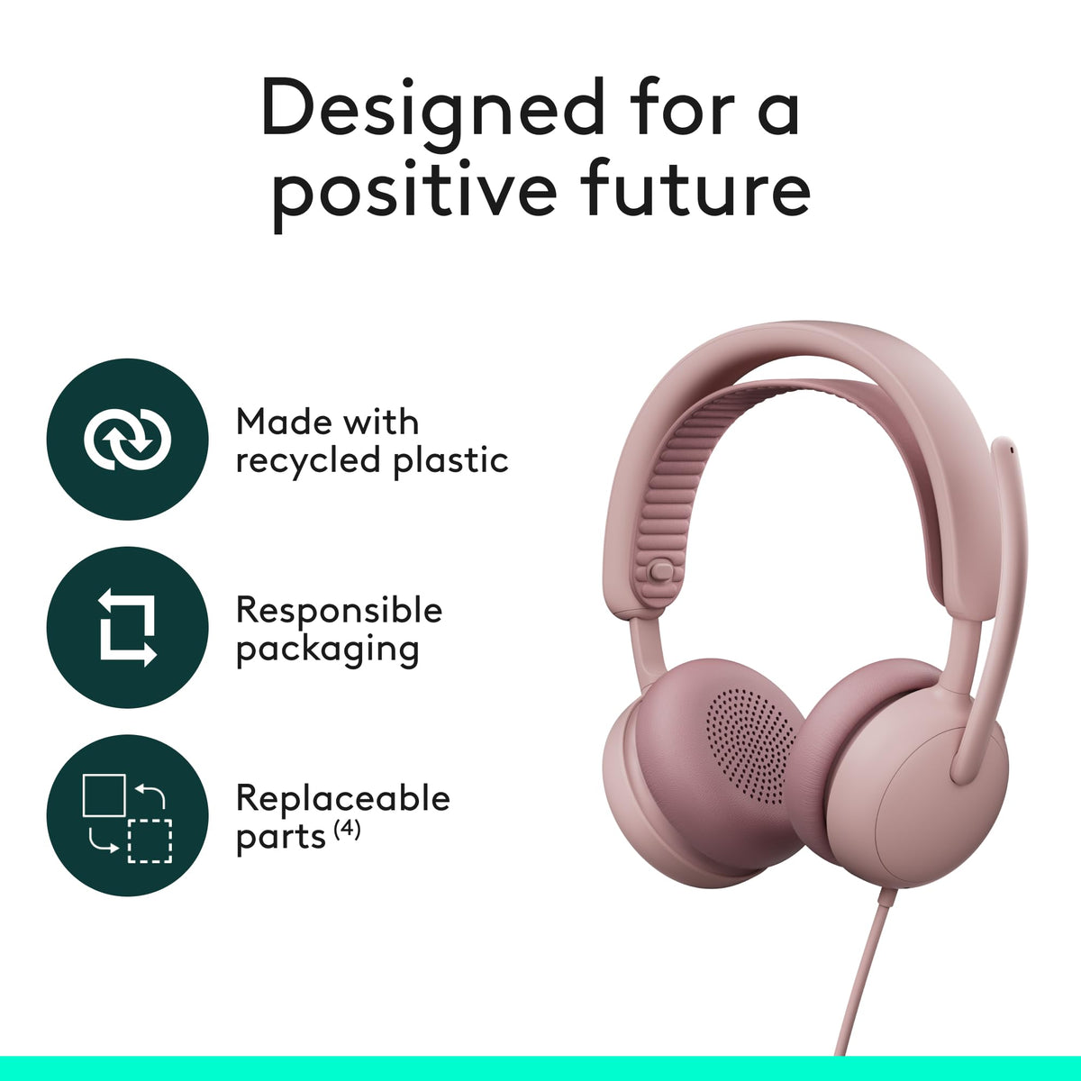 Logitech Zone Wired 2 rose color finish adds stylish, modern look to setups.