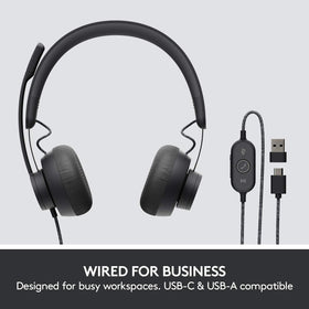 Logitech Zone Wired dual mic system reduces background noise for clearer conversations