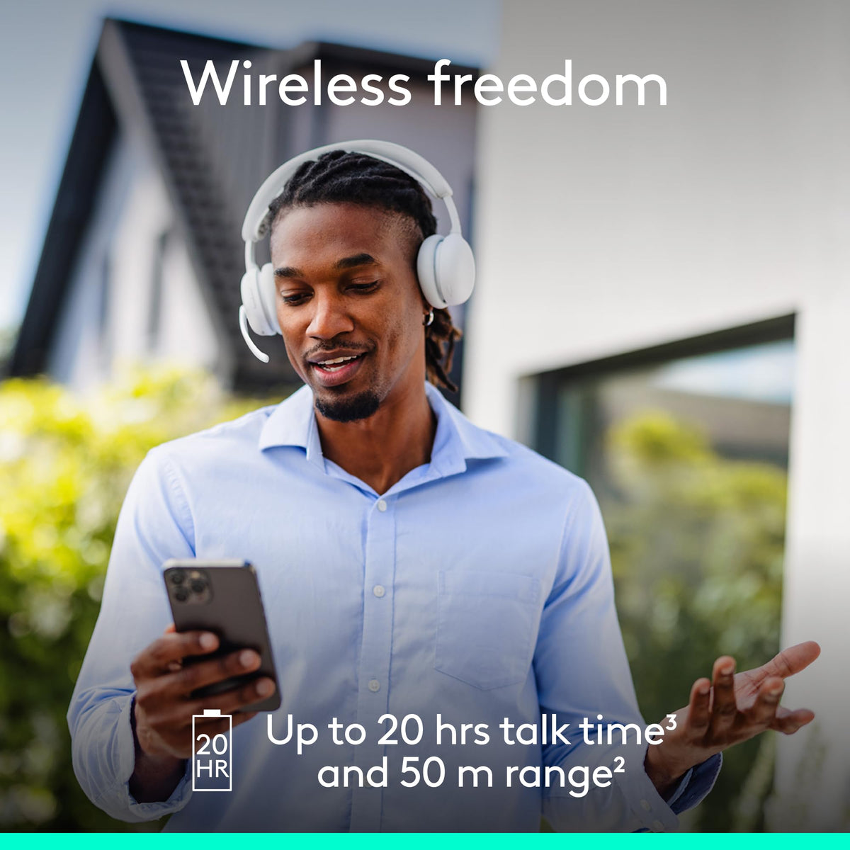 Logitech Zone Wireless 2 ES battery life supports long listening and talk time.