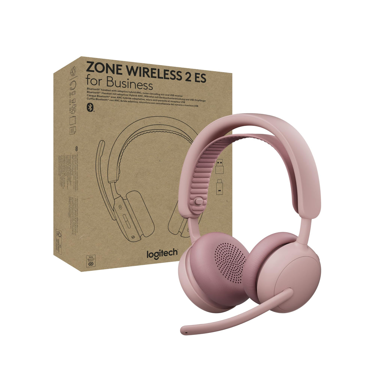Logitech Zone Wireless 2 ES for Business front view showing premium build for office use.