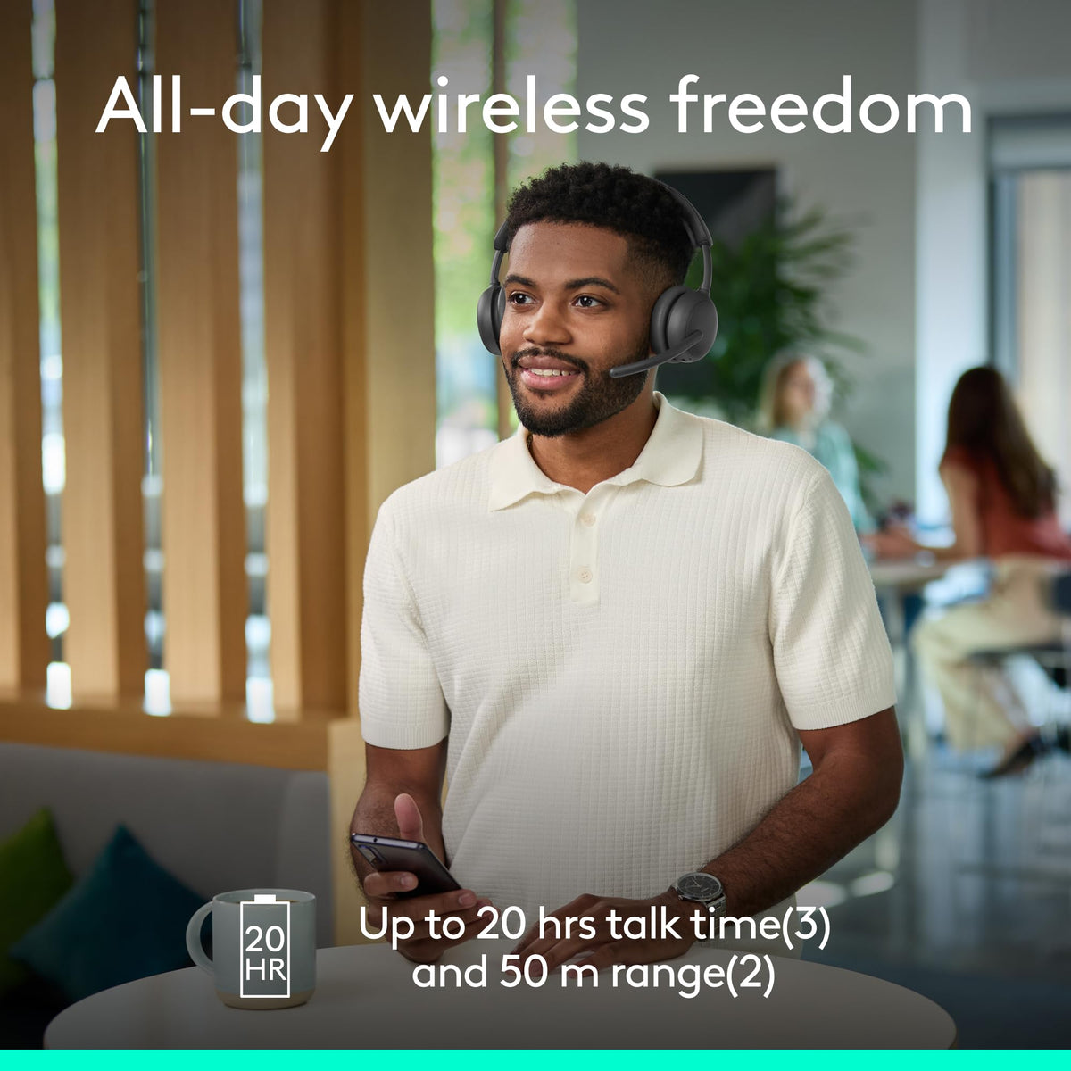 Logitech Zone Wireless 2 ES demonstrates 50 m wireless range in office
