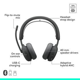 Logitech Zone Wireless 2 ES battery status indicator and long-life design
