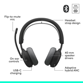 Logitech Zone Wireless 2 ES headband design, distribute weight for extended comfort.