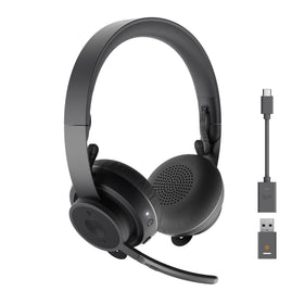 Logitech Zone Wireless Graphite front view highlights sleek design for all-day comfort.