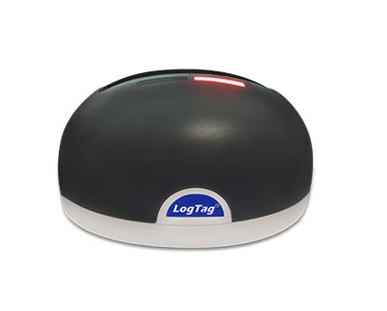 LogTag docking station with logger inserted and USB cable connected for quick data transfer