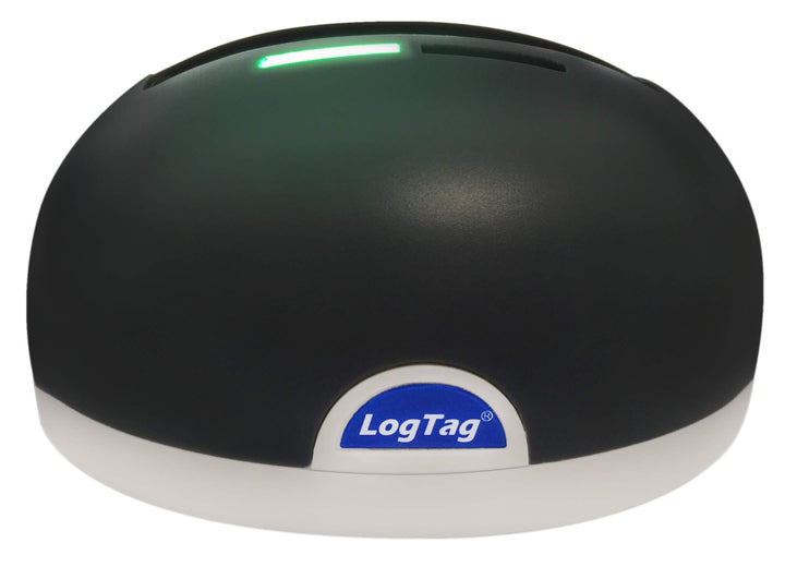 LogTag LTI-HID docking station front view showing ports and compact design for reliable downloads