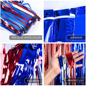 LOLStar foil fringe curtain creates dazzling photo corners for patriotic events