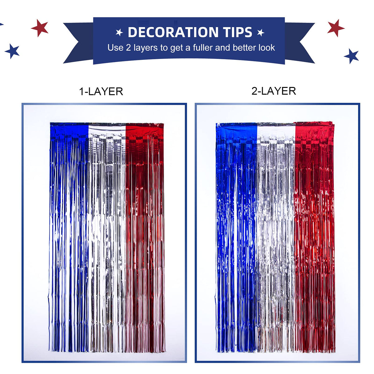 LOLStar red white blue fringe curtains glow under party lights