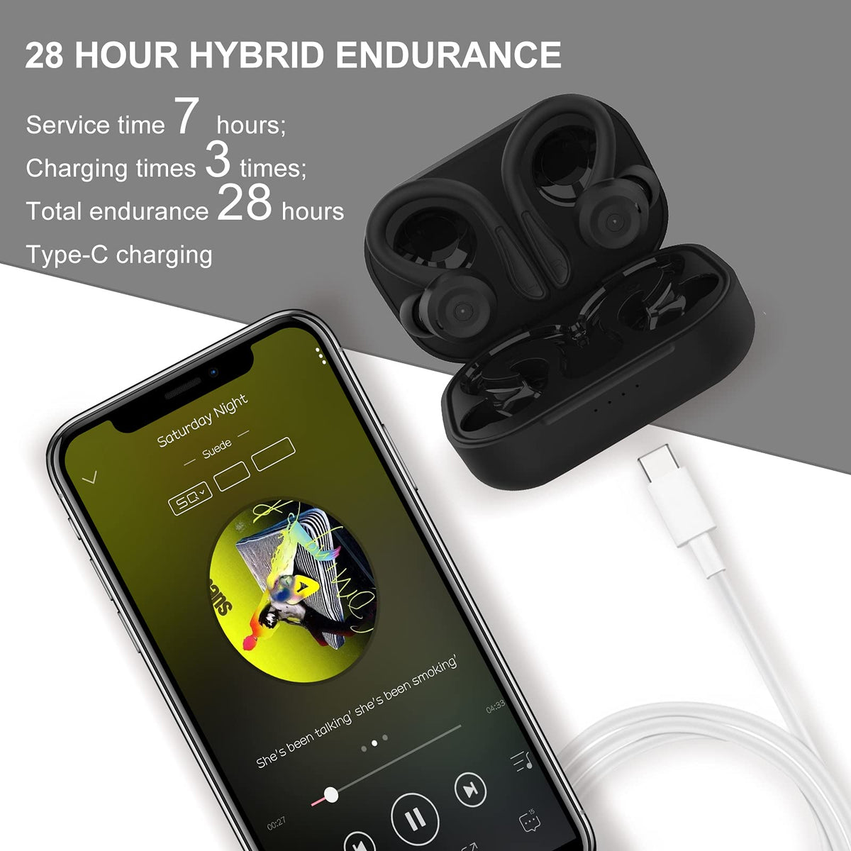 Loluka charging case in use enables extended listening sessions.