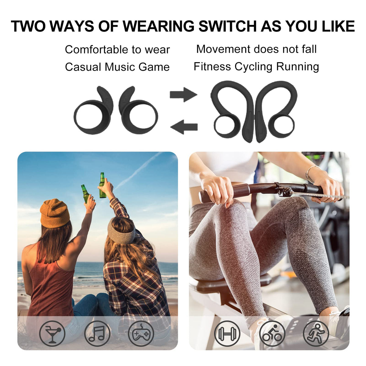 Loluka detachable earhooks detail for secure, active-fit during training.