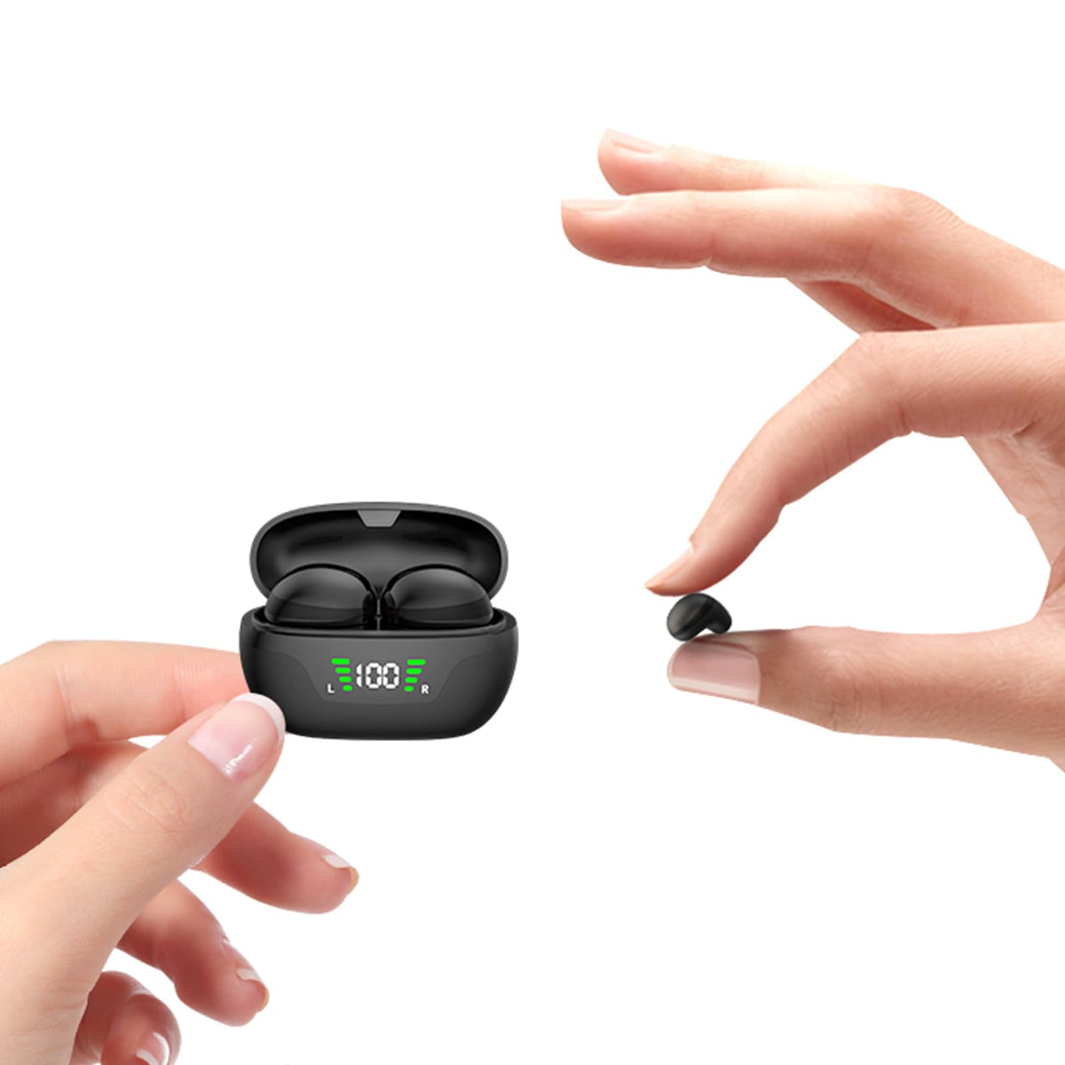 Loluka invisible earbuds front view showing ultra discreet fit for daily wear.