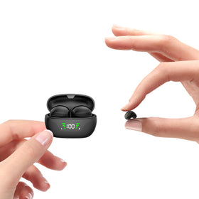 Loluka invisible earbuds front view showing ultra discreet fit for daily wear.