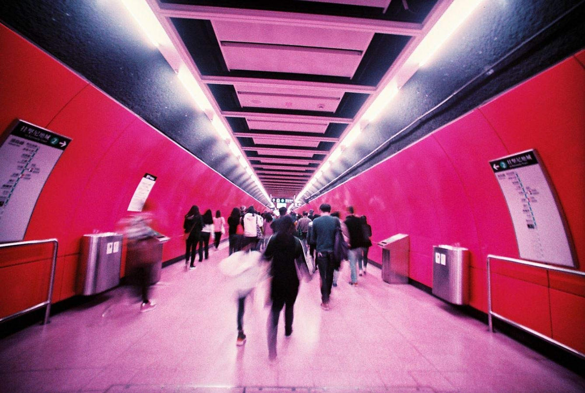 Lomography Lomochrome Purple 35mm urban scene with vibrant magenta highlights.