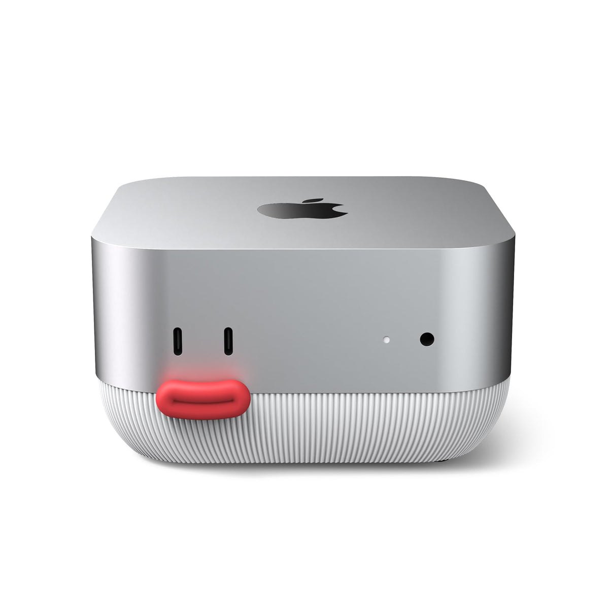 Lonelyfox Mac mini M4 Stand with front-button access supports quick power on at the desk.