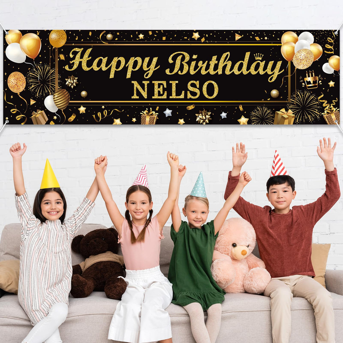 Lonfliness reusable polyester backdrop with durable, stylish black-gold design.