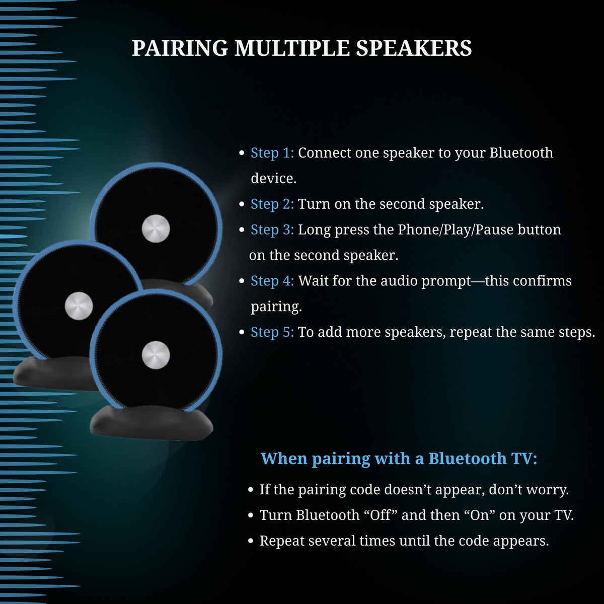 Long Run Technologies durable shockproof construction protects speakers during daily use.