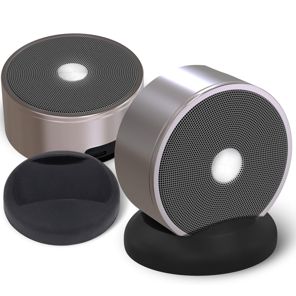 Long Run Technologies rose gold stereo desktop shot highlighting sleek design and wireless capability.