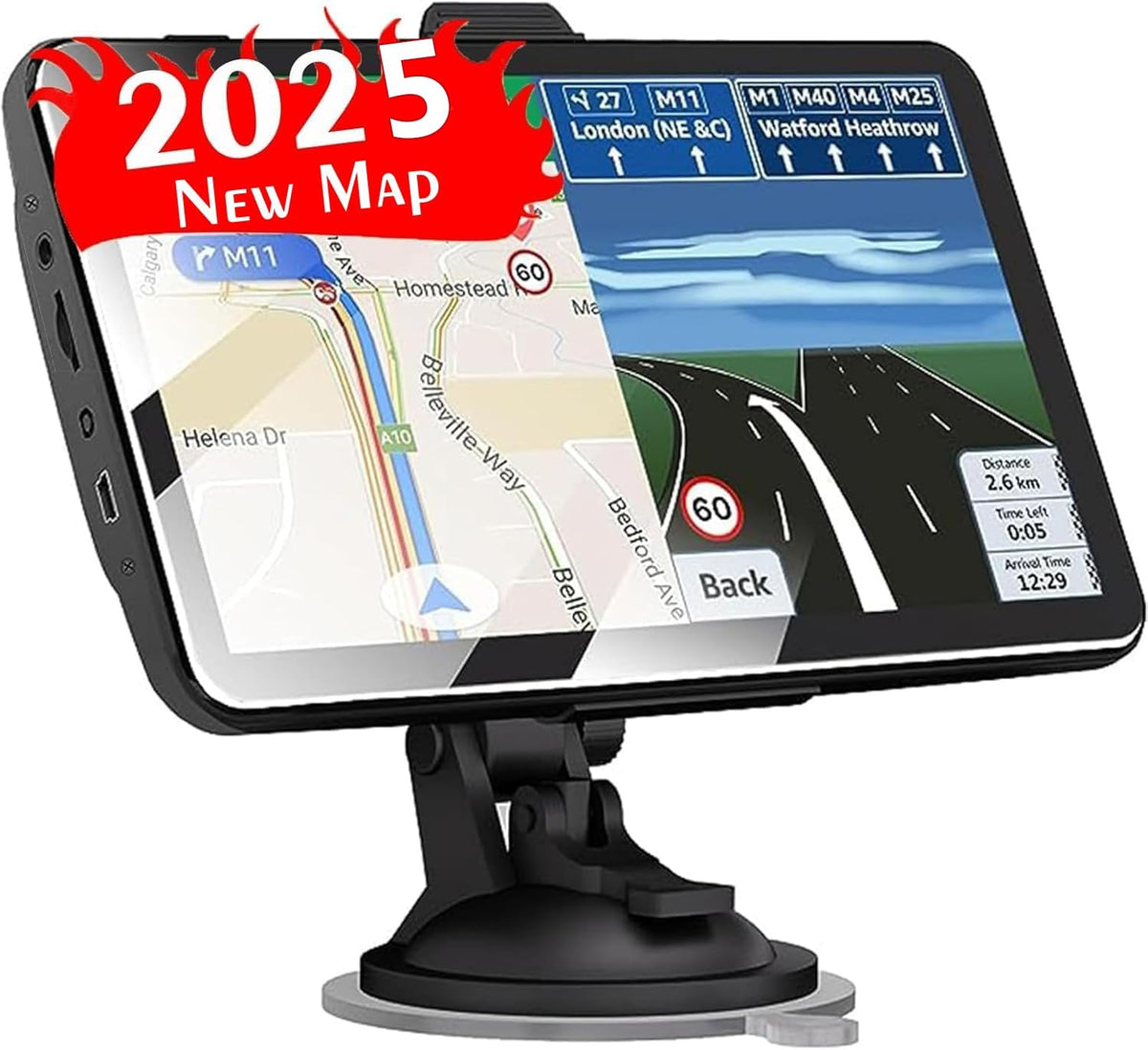 LONGRUF 2025 car GPS front view with a clear 7-inch touchscreen for easy navigation.